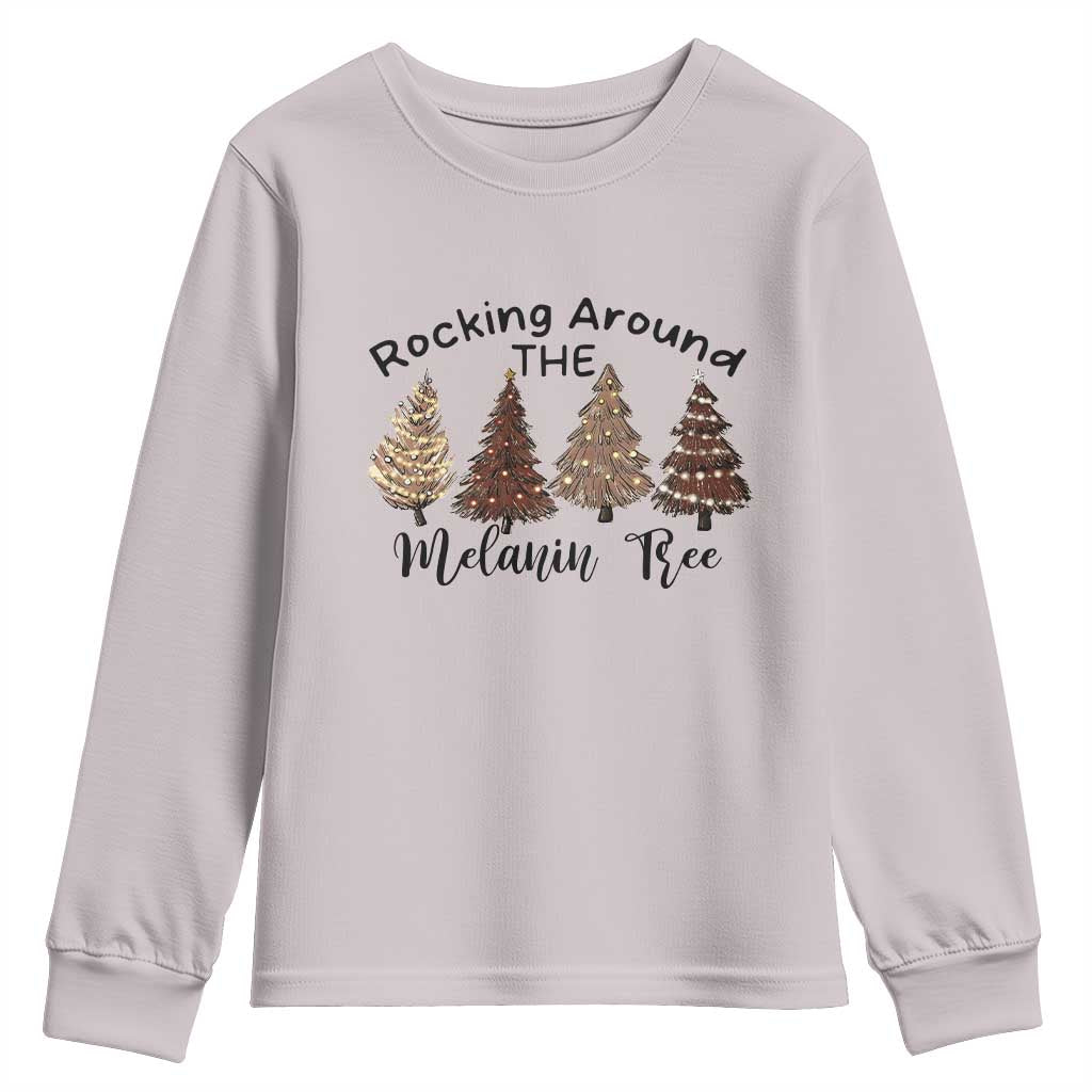 Christmas African American Youth Sweatshirt Rocking Around The Melanin Tree Xmas Tree TS11 Ice Gray Print Your Wear