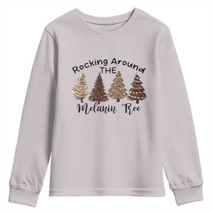 Christmas African American Youth Sweatshirt Rocking Around The Melanin Tree Xmas Tree TS11 Ice Gray Print Your Wear