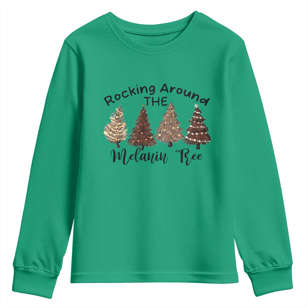 Christmas African American Youth Sweatshirt Rocking Around The Melanin Tree Xmas Tree TS11 Irish Green Print Your Wear