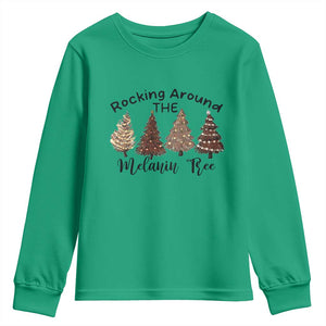 Christmas African American Youth Sweatshirt Rocking Around The Melanin Tree Xmas Tree TS11 Irish Green Print Your Wear