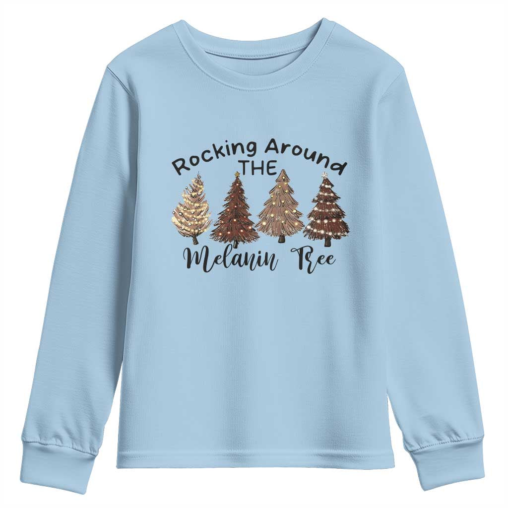 Christmas African American Youth Sweatshirt Rocking Around The Melanin Tree Xmas Tree TS11 Light Blue Print Your Wear
