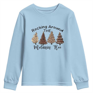 Christmas African American Youth Sweatshirt Rocking Around The Melanin Tree Xmas Tree TS11 Light Blue Print Your Wear