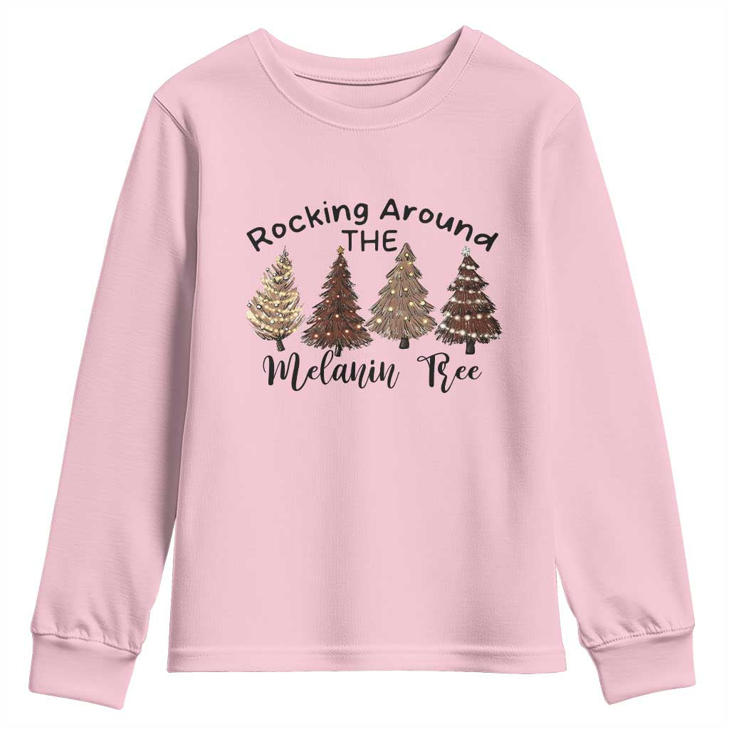 Christmas African American Youth Sweatshirt Rocking Around The Melanin Tree Xmas Tree TS11 Light Pink Print Your Wear