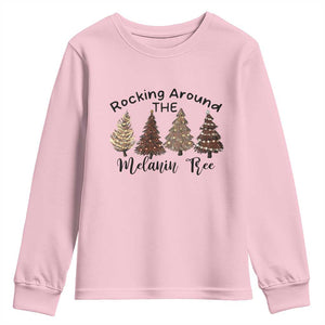 Christmas African American Youth Sweatshirt Rocking Around The Melanin Tree Xmas Tree TS11 Light Pink Print Your Wear