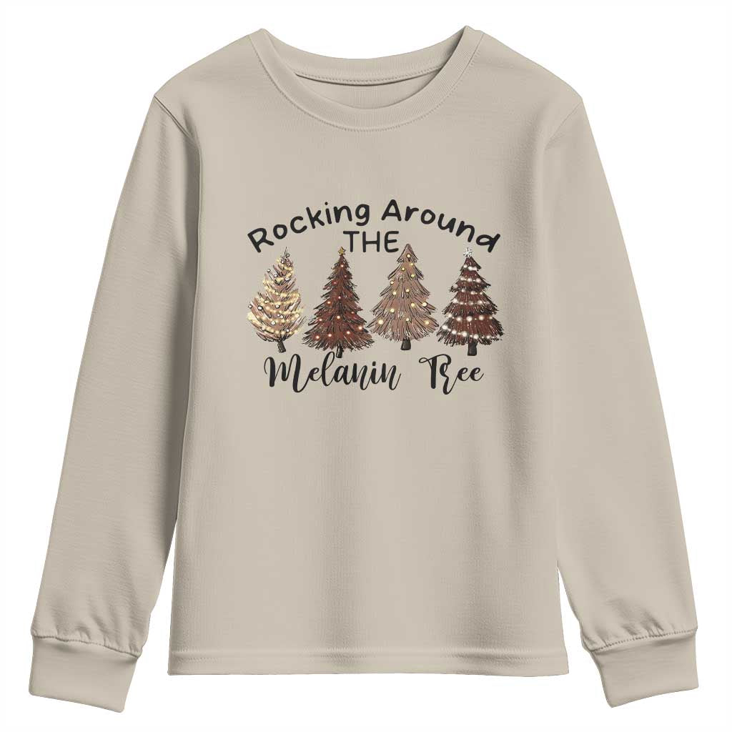 Christmas African American Youth Sweatshirt Rocking Around The Melanin Tree Xmas Tree TS11 Sand Print Your Wear