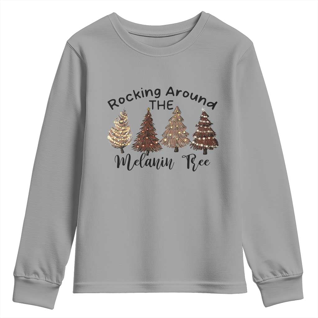 Christmas African American Youth Sweatshirt Rocking Around The Melanin Tree Xmas Tree TS11 Sport Gray Print Your Wear