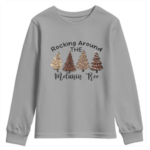 Christmas African American Youth Sweatshirt Rocking Around The Melanin Tree Xmas Tree TS11 Sport Gray Print Your Wear