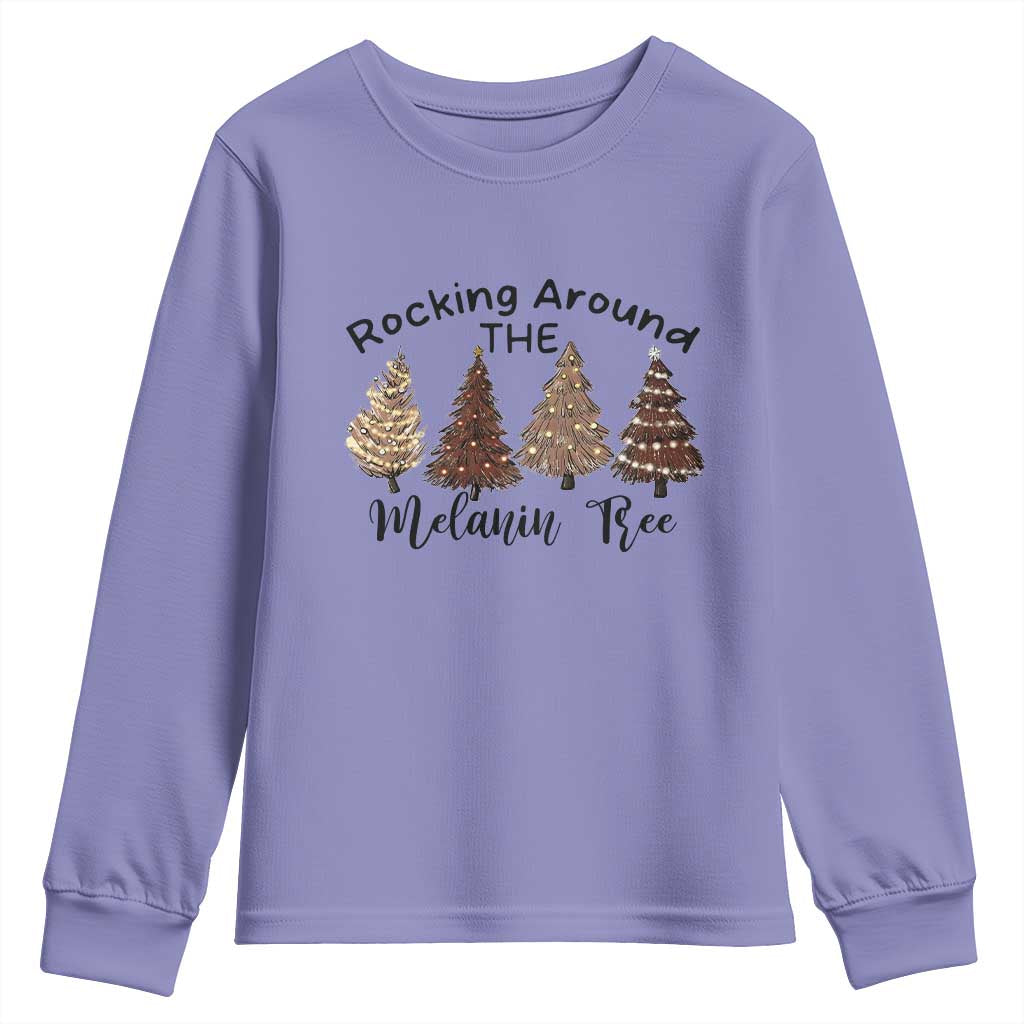 Christmas African American Youth Sweatshirt Rocking Around The Melanin Tree Xmas Tree TS11 Violet Print Your Wear