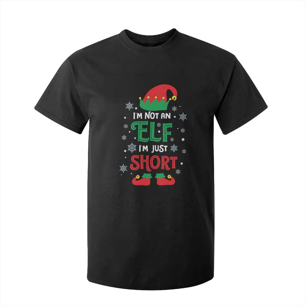 Funny Christmas Elf T Shirt For Kid I'm Not An Elf I'm Just Short Snowflakes TS11 Black Print Your Wear