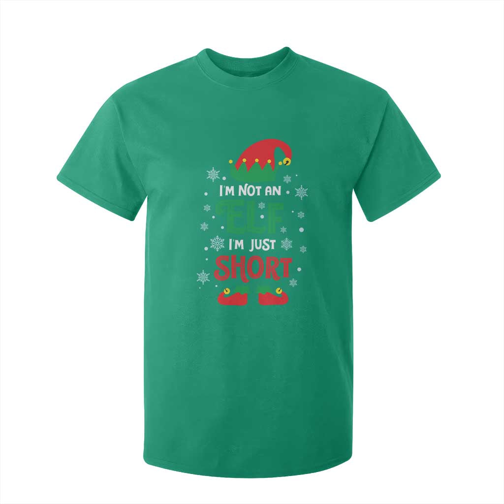 Funny Christmas Elf T Shirt For Kid I'm Not An Elf I'm Just Short Snowflakes TS11 Irish Green Print Your Wear