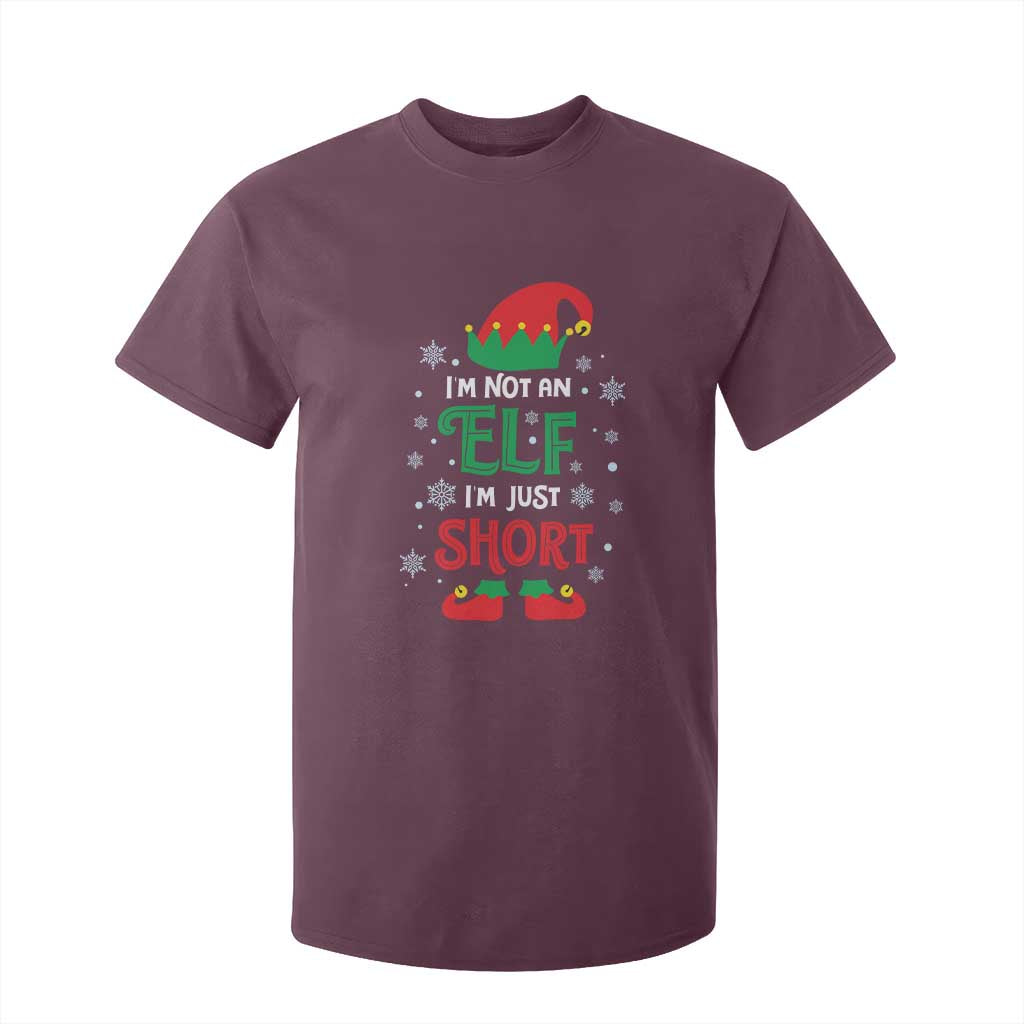 Funny Christmas Elf T Shirt For Kid I'm Not An Elf I'm Just Short Snowflakes TS11 Maroon Print Your Wear