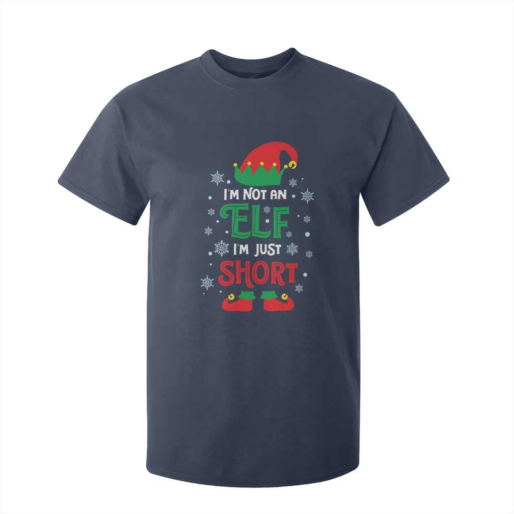 Funny Christmas Elf T Shirt For Kid I'm Not An Elf I'm Just Short Snowflakes TS11 Navy Print Your Wear