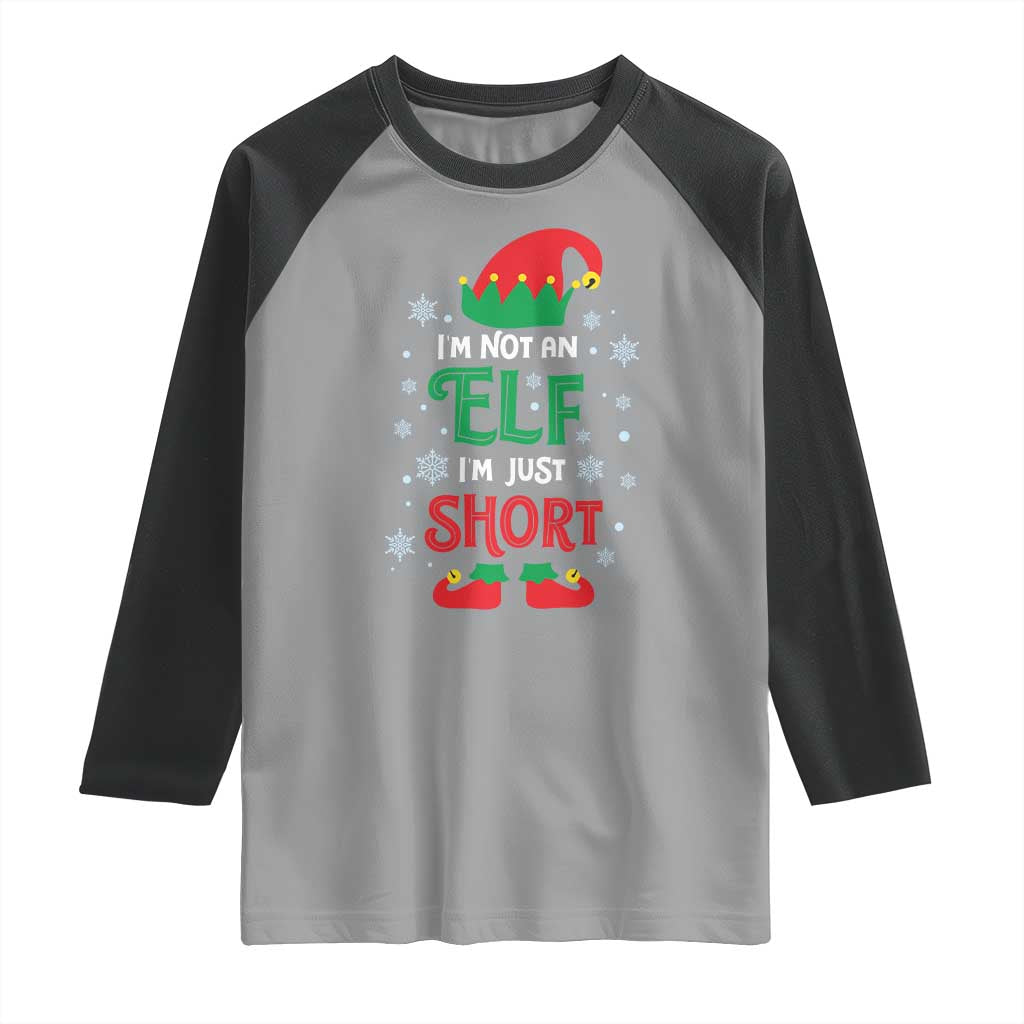 Funny Christmas Elf Raglan Shirt I'm Not An Elf I'm Just Short Snowflakes TS11 Sport Gray Black Print Your Wear