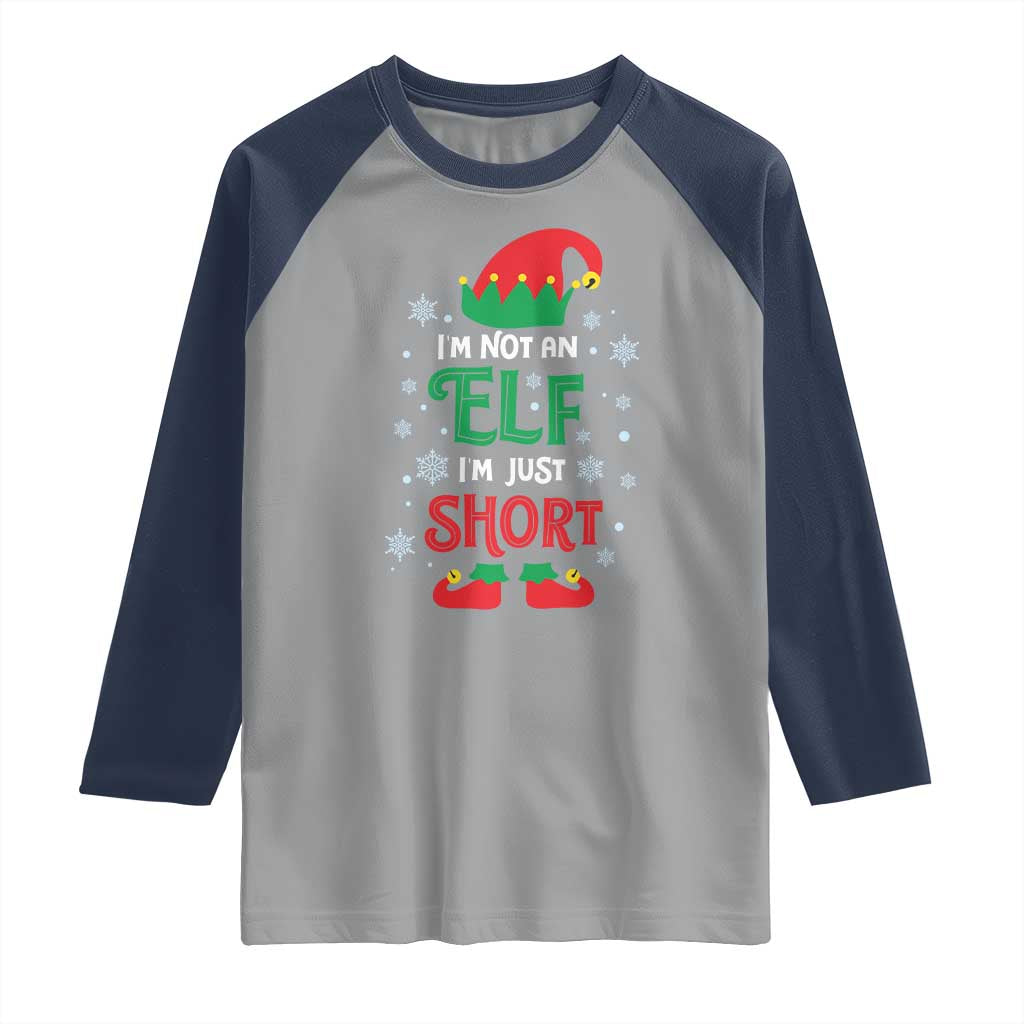 Funny Christmas Elf Raglan Shirt I'm Not An Elf I'm Just Short Snowflakes TS11 Sport Gray Navy Print Your Wear
