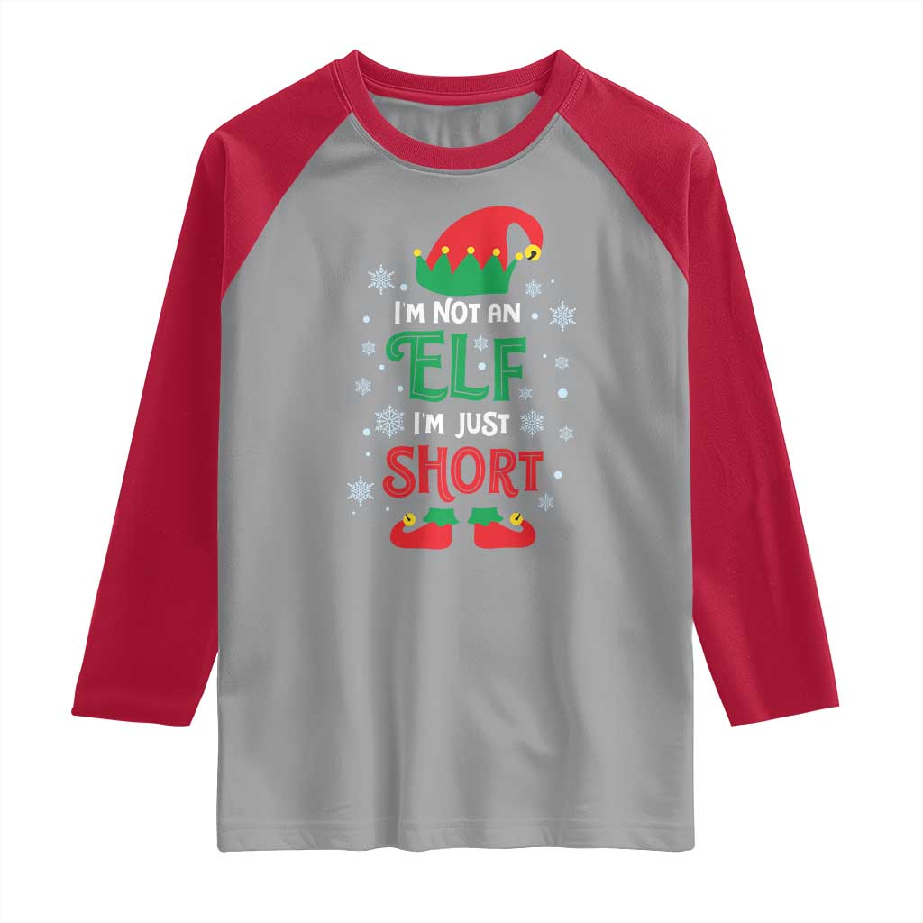 Funny Christmas Elf Raglan Shirt I'm Not An Elf I'm Just Short Snowflakes TS11 Sport Gray Red Print Your Wear