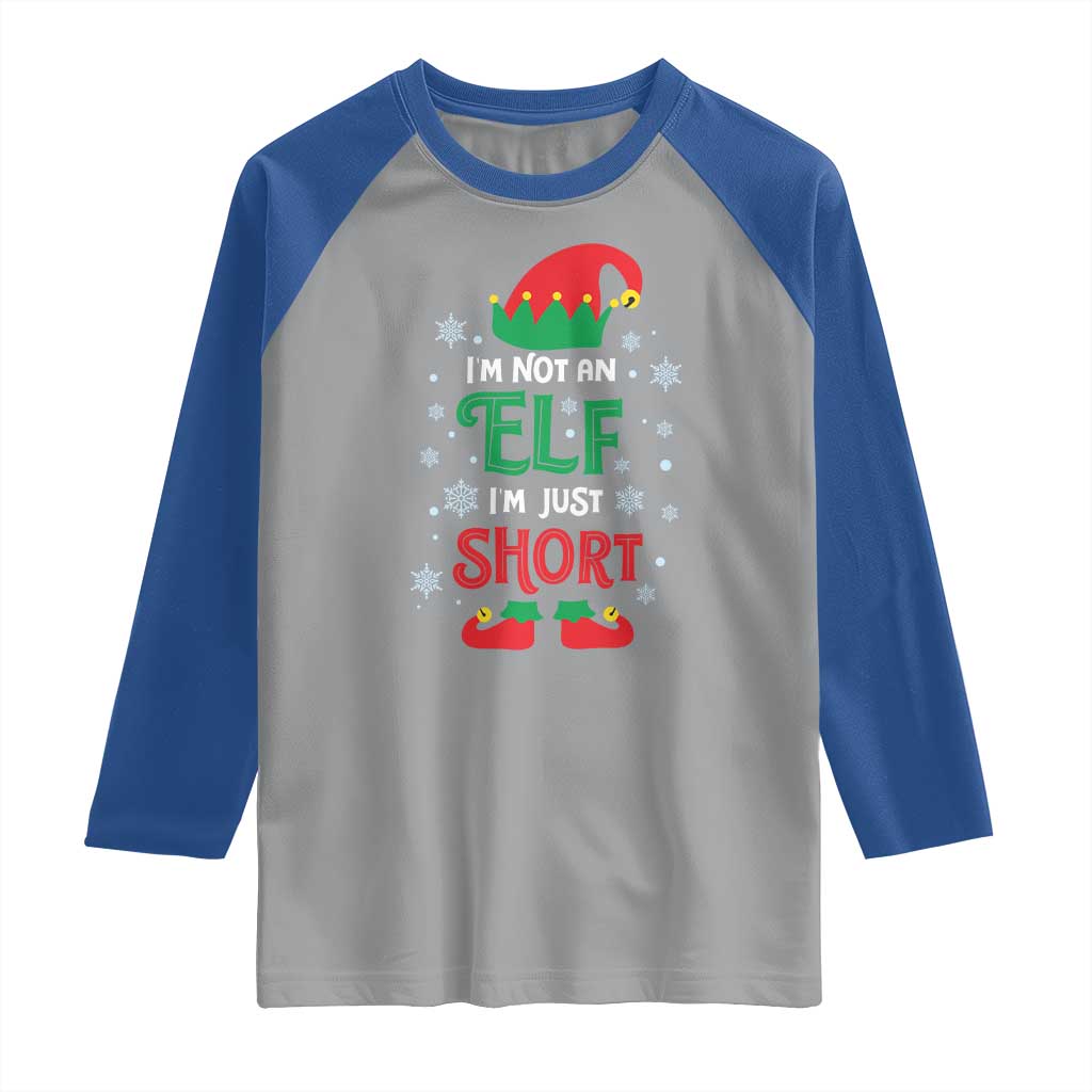 Funny Christmas Elf Raglan Shirt I'm Not An Elf I'm Just Short Snowflakes TS11 Sport Gray Royal Print Your Wear