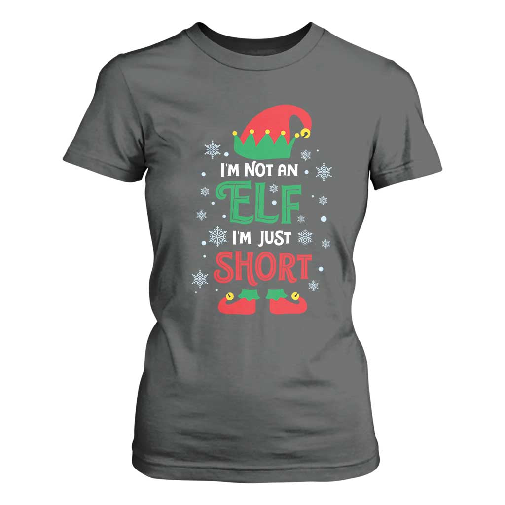 Funny Christmas Elf T Shirt For Women I'm Not An Elf I'm Just Short Snowflakes TS11 Dark Heather Print Your Wear