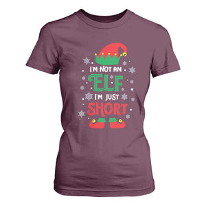 Funny Christmas Elf T Shirt For Women I'm Not An Elf I'm Just Short Snowflakes TS11 Maroon Print Your Wear