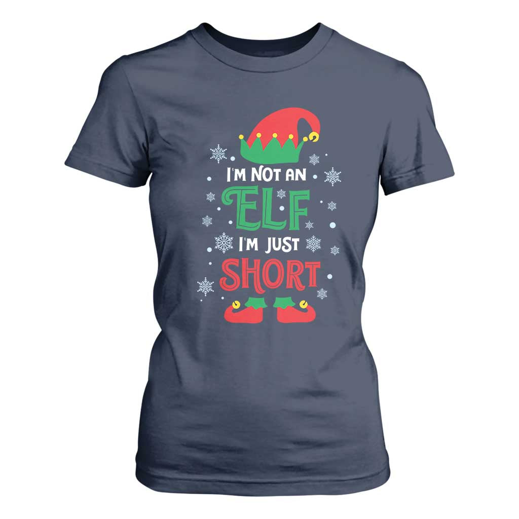 Funny Christmas Elf T Shirt For Women I'm Not An Elf I'm Just Short Snowflakes TS11 Navy Print Your Wear