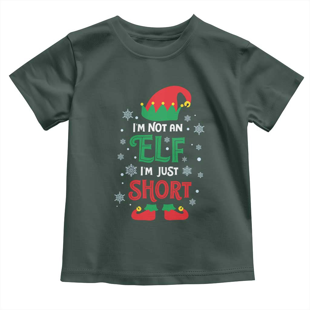 Funny Christmas Elf Toddler T Shirt I'm Not An Elf I'm Just Short Snowflakes TS11 Dark Forest Green Print Your Wear