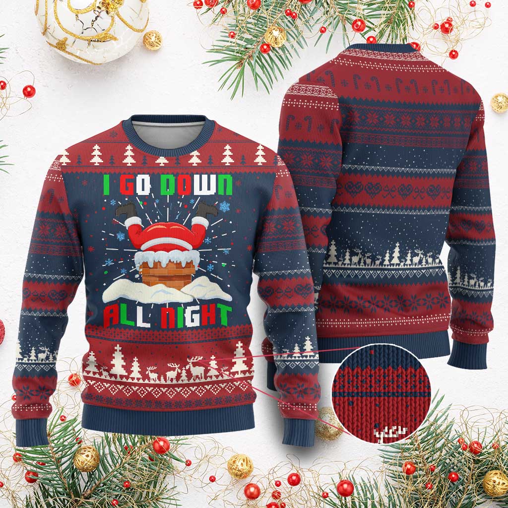 Funny Xmas Ugly Christmas Sweater I Go Down All Night Santa Chimney TS11 Burgundy Print Your Wear