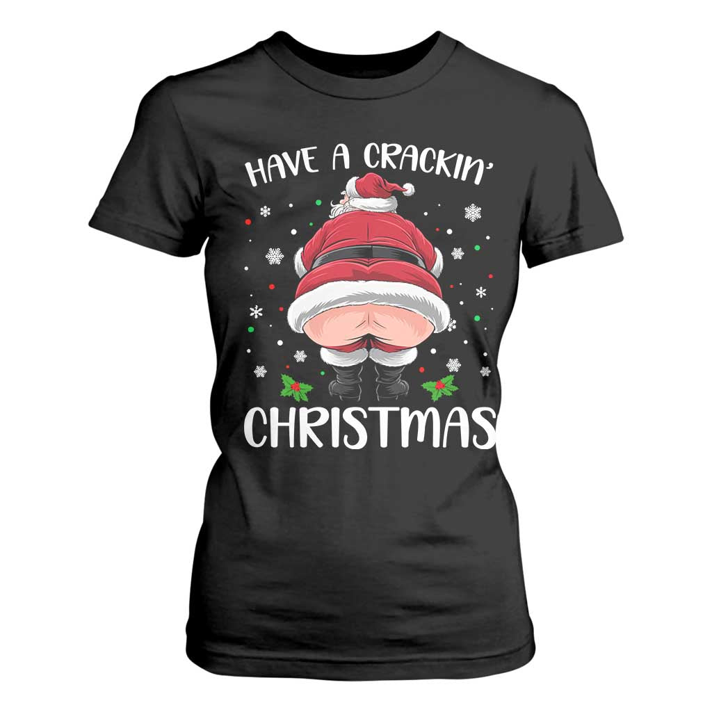 Funny Christmas Santa T Shirt For Women Have A Crackin Xmas TS11 Black Print Your Wear