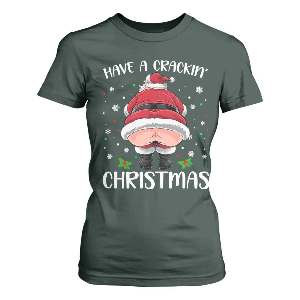 Funny Christmas Santa T Shirt For Women Have A Crackin Xmas TS11 Dark Forest Green Print Your Wear