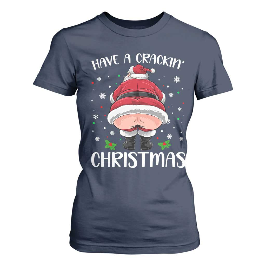 Funny Christmas Santa T Shirt For Women Have A Crackin Xmas TS11 Navy Print Your Wear