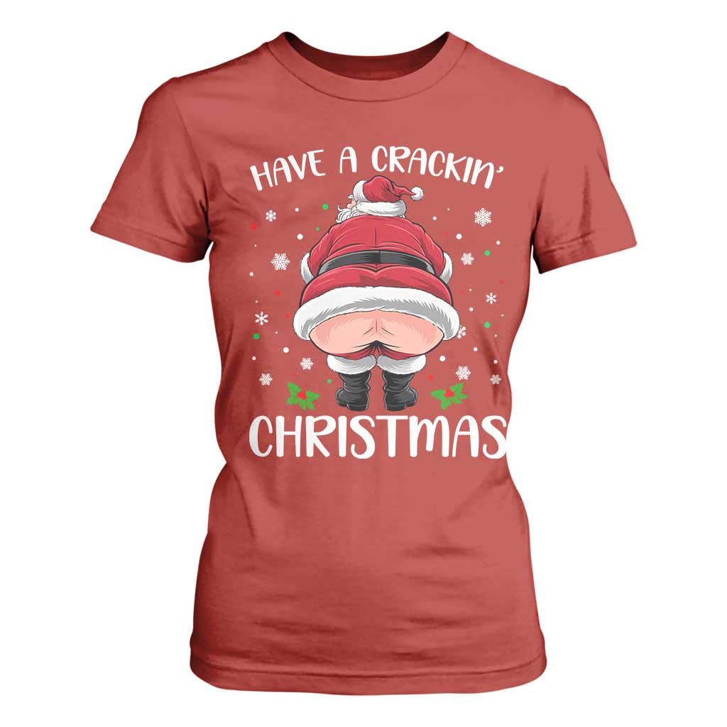 Funny Christmas Santa T Shirt For Women Have A Crackin Xmas TS11 Red Print Your Wear