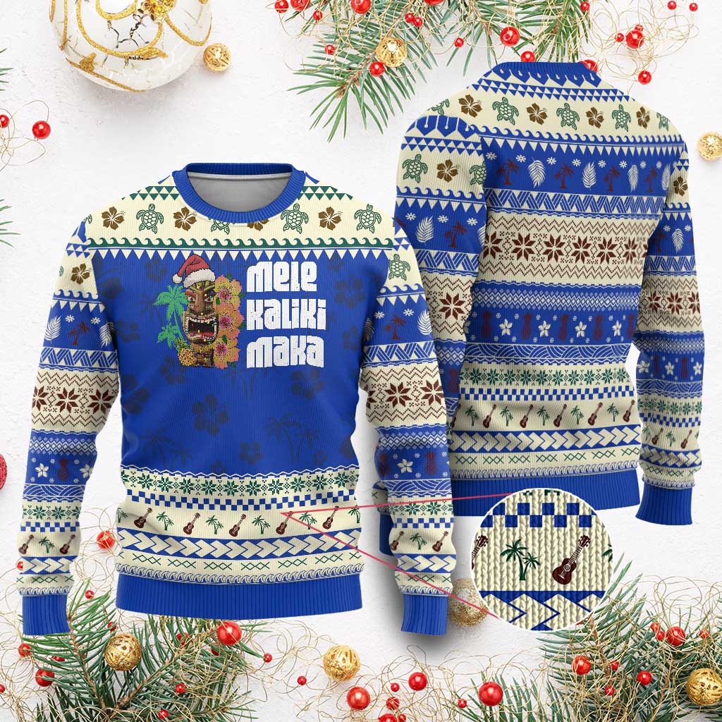 Xmas In Hawaii Ugly Christmas Sweater Mele Kalikimaka Tiki Hibiscus Flower Santa Hat TS11 Blue Print Your Wear