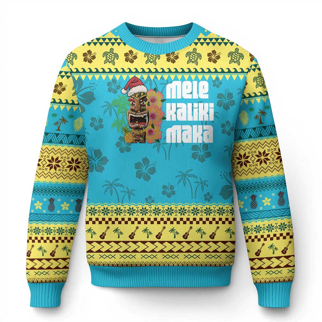 Xmas In Hawaii Ugly Christmas Sweater Mele Kalikimaka Tiki Hibiscus Flower Santa Hat TS11 Hawaii Print Your Wear