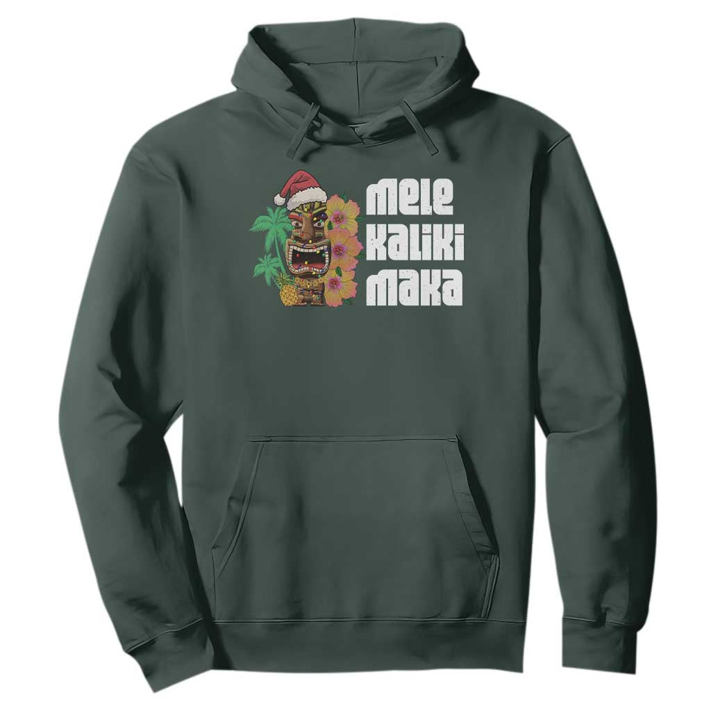 Christmas In Hawaii Hoodie Mele Kalikimaka Tiki Hibiscus Flower Santa Hat TS11 Dark Forest Green Print Your Wear