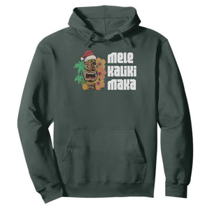 Christmas In Hawaii Hoodie Mele Kalikimaka Tiki Hibiscus Flower Santa Hat TS11 Dark Forest Green Print Your Wear
