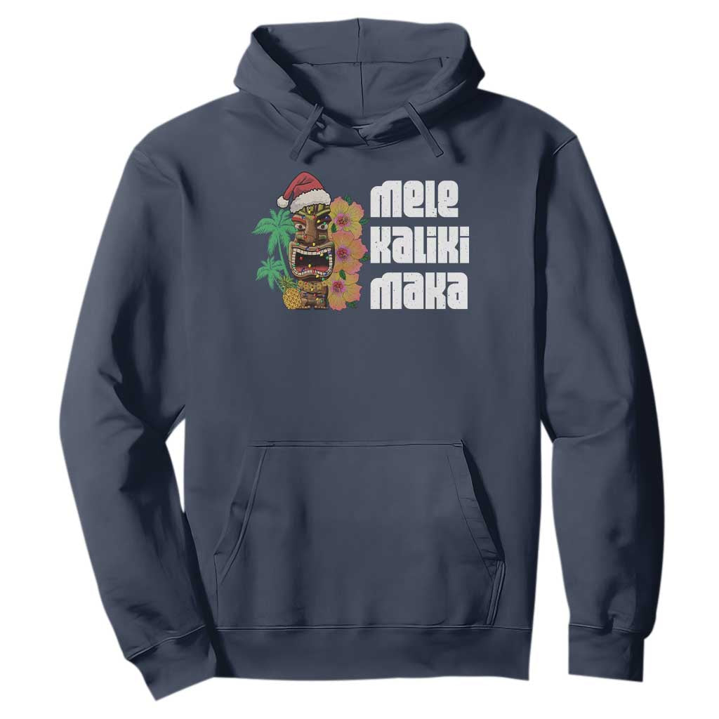 Christmas In Hawaii Hoodie Mele Kalikimaka Tiki Hibiscus Flower Santa Hat TS11 Navy Print Your Wear