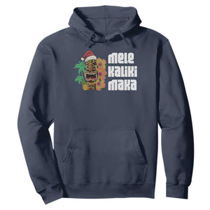Christmas In Hawaii Hoodie Mele Kalikimaka Tiki Hibiscus Flower Santa Hat TS11 Navy Print Your Wear
