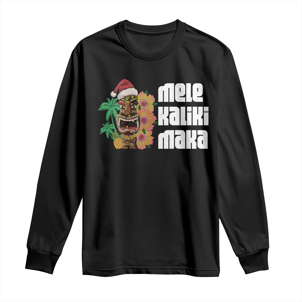 Christmas In Hawaii Long Sleeve Shirt Mele Kalikimaka Tiki Hibiscus Flower Santa Hat TS11 Black Print Your Wear