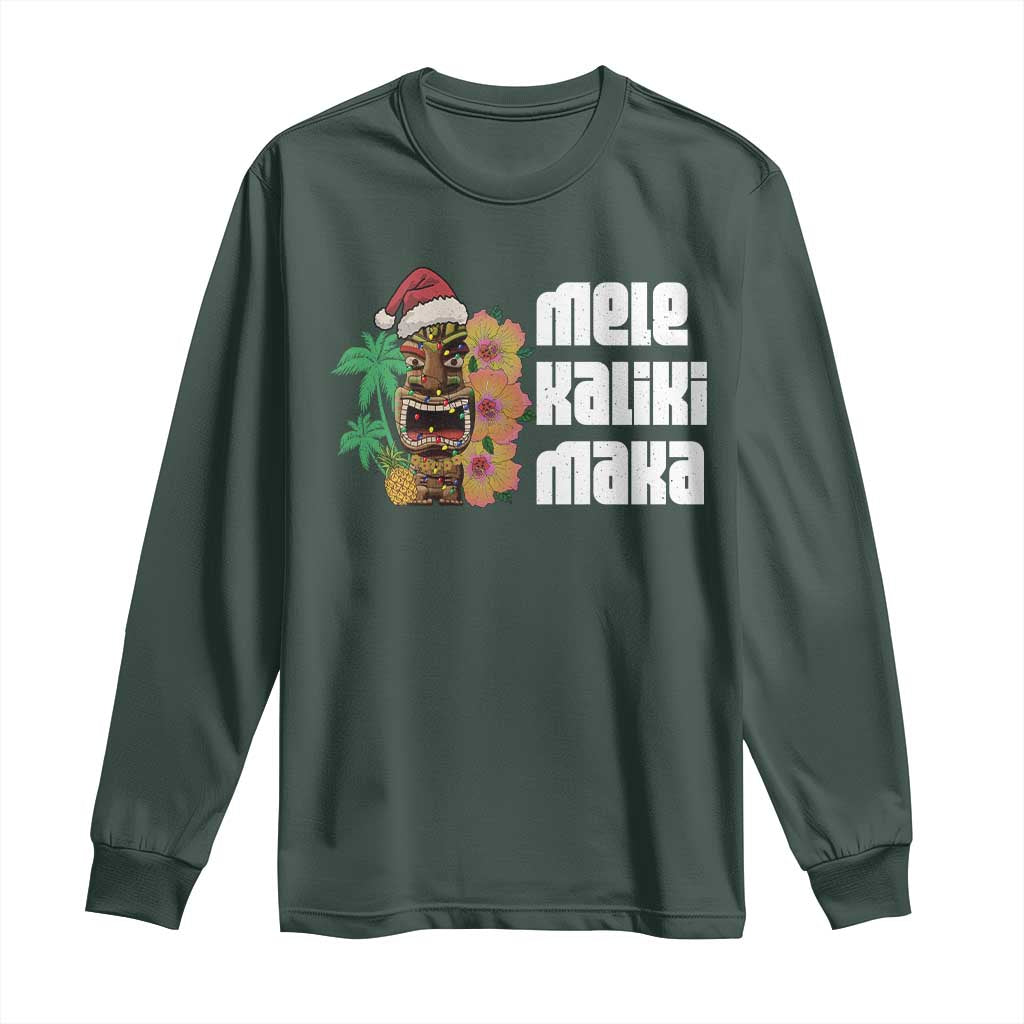 Christmas In Hawaii Long Sleeve Shirt Mele Kalikimaka Tiki Hibiscus Flower Santa Hat TS11 Dark Forest Green Print Your Wear
