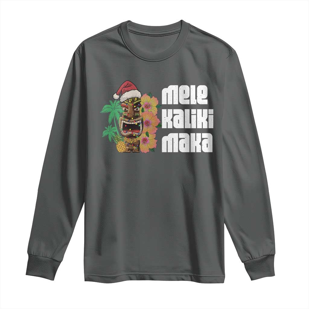 Christmas In Hawaii Long Sleeve Shirt Mele Kalikimaka Tiki Hibiscus Flower Santa Hat TS11 Dark Heather Print Your Wear