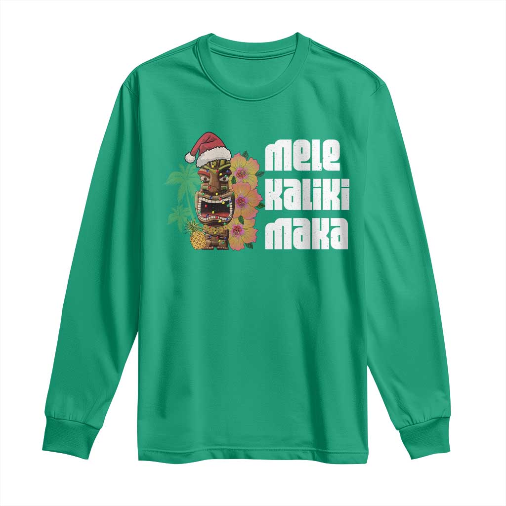 Christmas In Hawaii Long Sleeve Shirt Mele Kalikimaka Tiki Hibiscus Flower Santa Hat TS11 Irish Green Print Your Wear