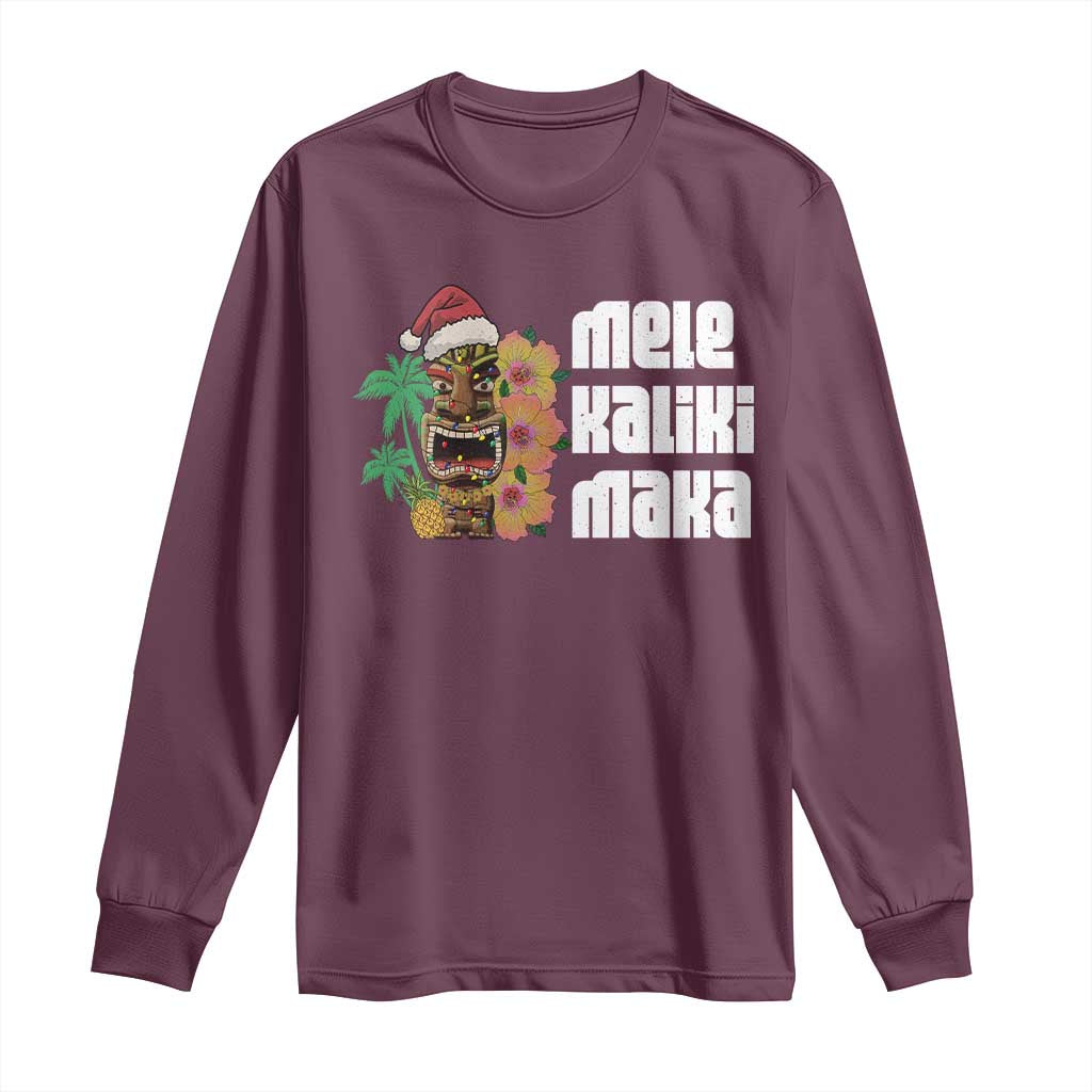 Christmas In Hawaii Long Sleeve Shirt Mele Kalikimaka Tiki Hibiscus Flower Santa Hat TS11 Maroon Print Your Wear
