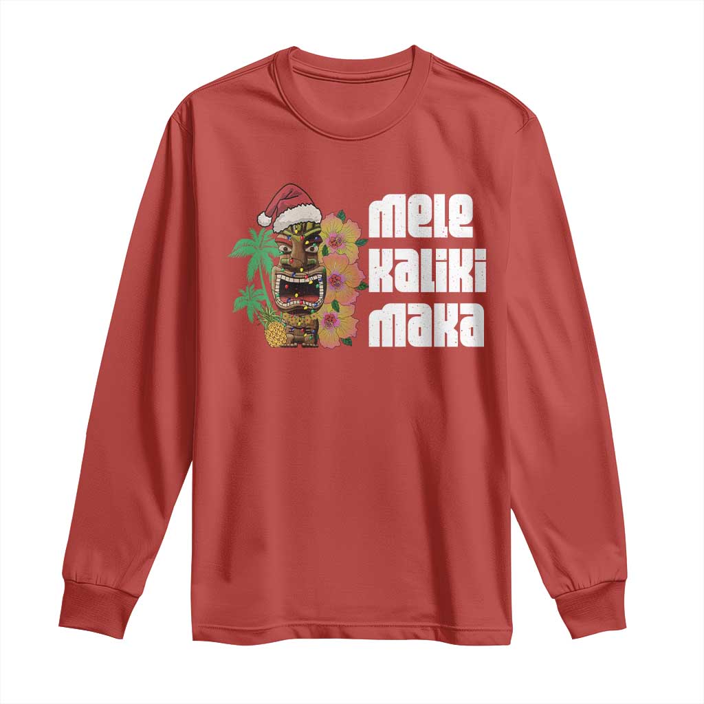 Christmas In Hawaii Long Sleeve Shirt Mele Kalikimaka Tiki Hibiscus Flower Santa Hat TS11 Red Print Your Wear