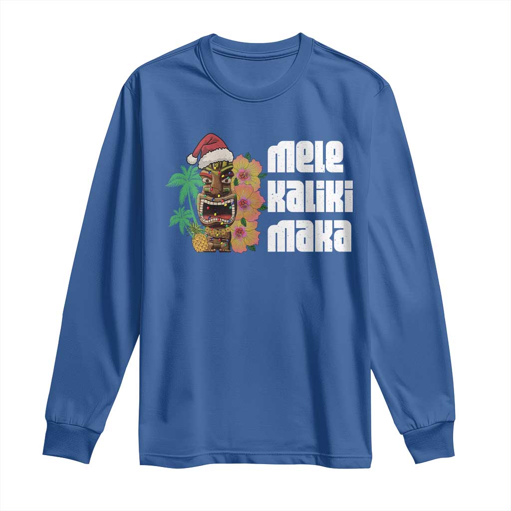 Christmas In Hawaii Long Sleeve Shirt Mele Kalikimaka Tiki Hibiscus Flower Santa Hat TS11 Royal Blue Print Your Wear