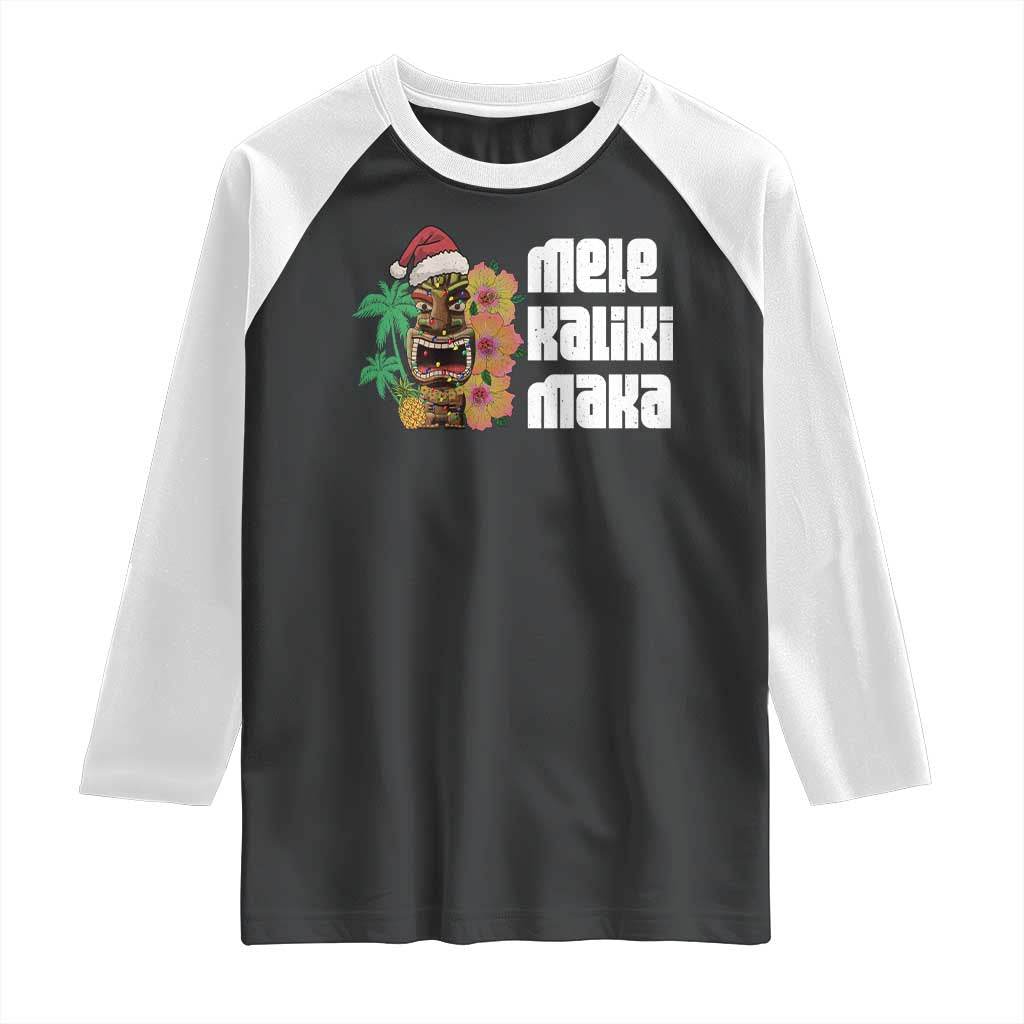 Christmas In Hawaii Raglan Shirt Mele Kalikimaka Tiki Hibiscus Flower Santa Hat TS11 Black White Print Your Wear
