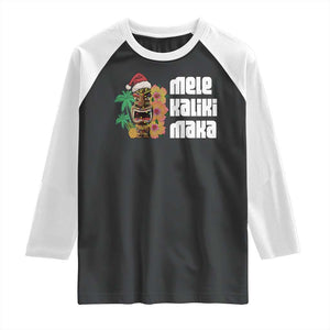 Christmas In Hawaii Raglan Shirt Mele Kalikimaka Tiki Hibiscus Flower Santa Hat TS11 Black White Print Your Wear