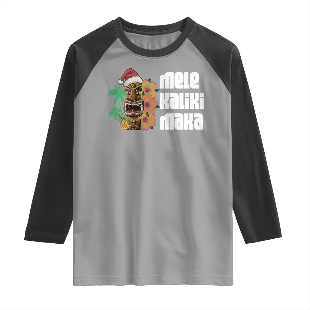 Christmas In Hawaii Raglan Shirt Mele Kalikimaka Tiki Hibiscus Flower Santa Hat TS11 Sport Gray Black Print Your Wear