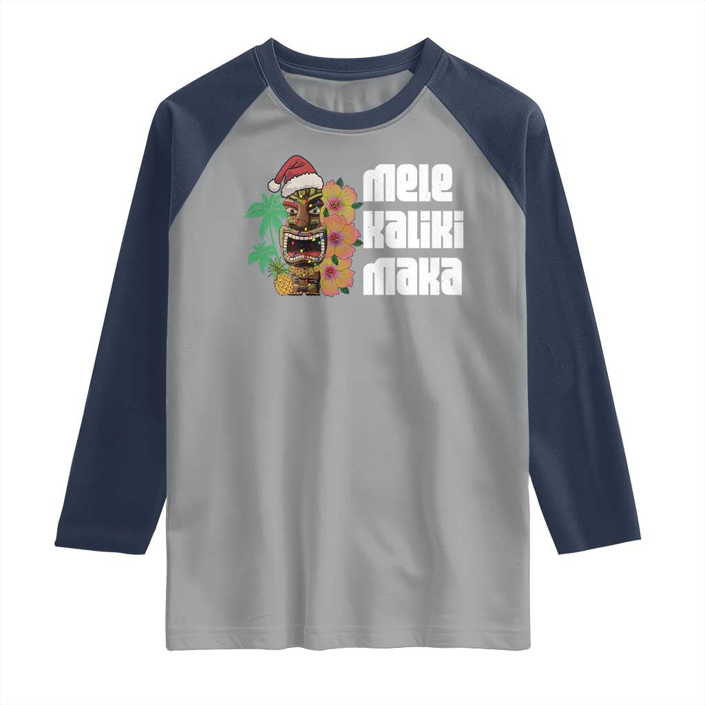 Christmas In Hawaii Raglan Shirt Mele Kalikimaka Tiki Hibiscus Flower Santa Hat TS11 Sport Gray Navy Print Your Wear