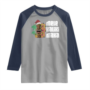 Christmas In Hawaii Raglan Shirt Mele Kalikimaka Tiki Hibiscus Flower Santa Hat TS11 Sport Gray Navy Print Your Wear
