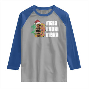 Christmas In Hawaii Raglan Shirt Mele Kalikimaka Tiki Hibiscus Flower Santa Hat TS11 Sport Gray Royal Print Your Wear