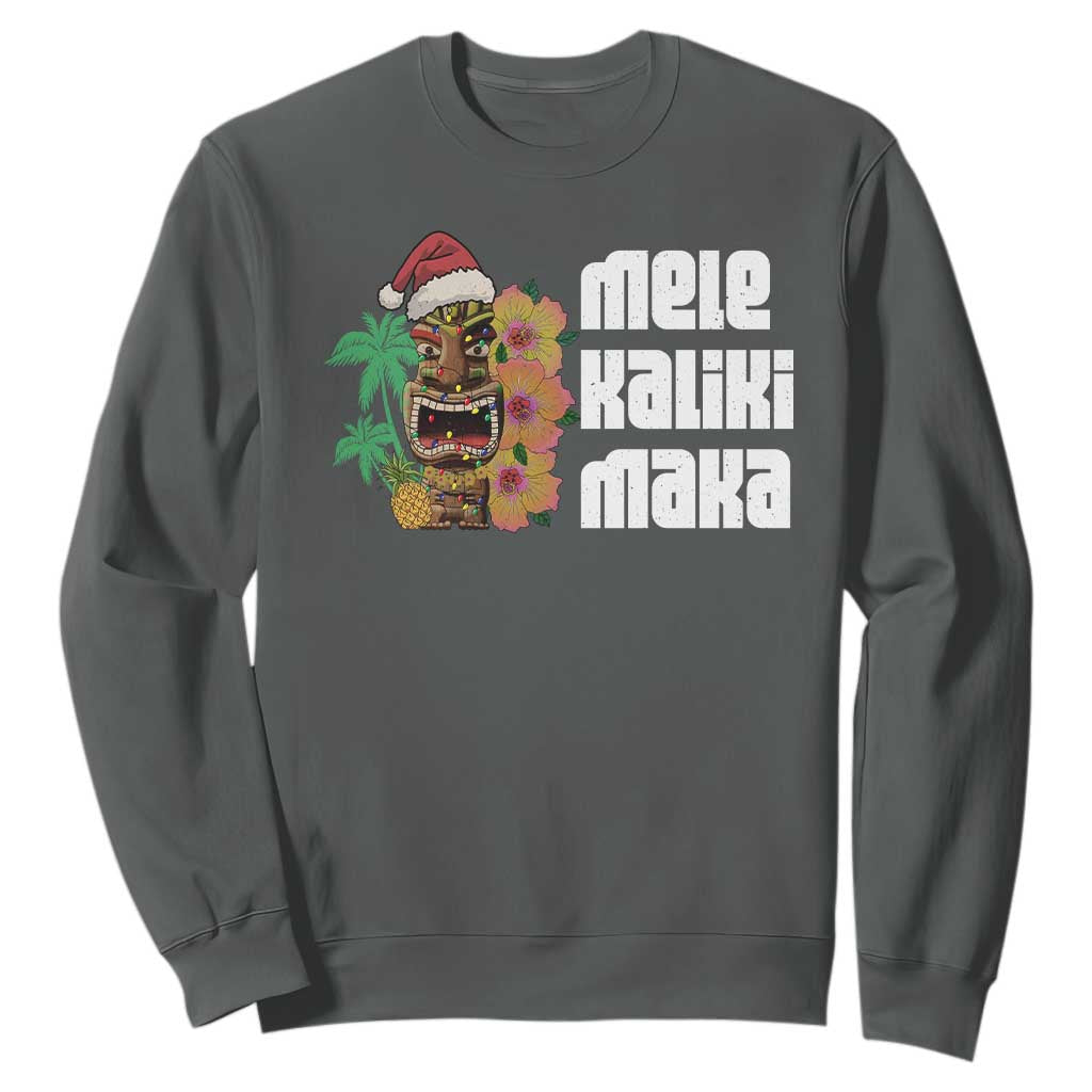 Christmas In Hawaii Sweatshirt Mele Kalikimaka Tiki Hibiscus Flower Santa Hat TS11 Dark Heather Print Your Wear