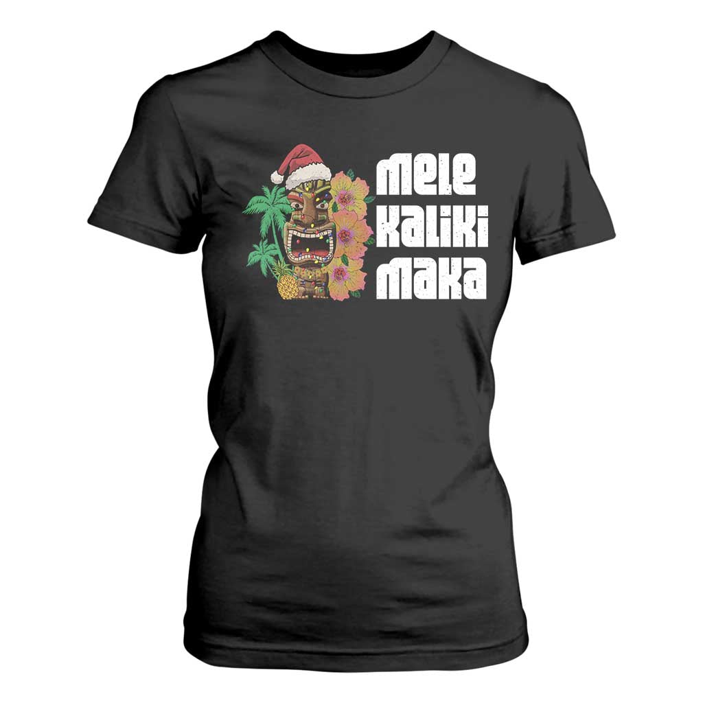 Christmas In Hawaii T Shirt For Women Mele Kalikimaka Tiki Hibiscus Flower Santa Hat TS11 Black Print Your Wear